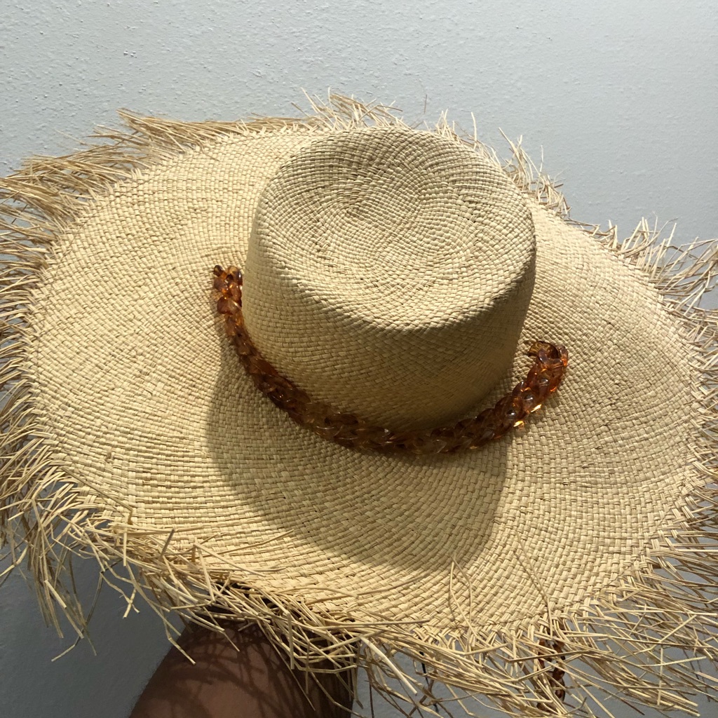 Stylish Tan Straw Hat With Beaded Band